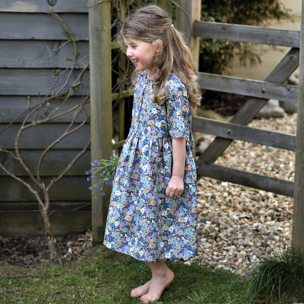 Girls Floral Dress Blue