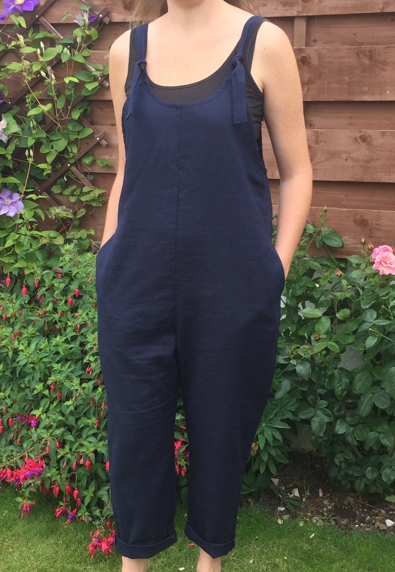 Navy Linen Dungarees
