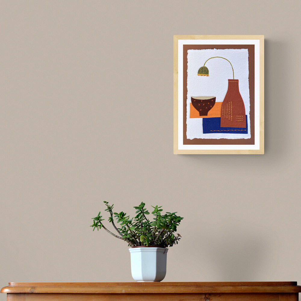 Textile Picture - Bottle with Stem Flower