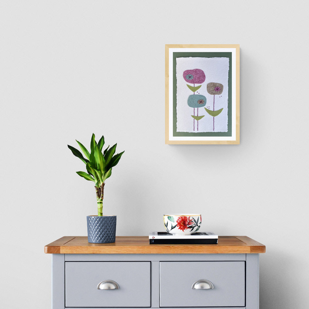 Textile picture - Contemporary Oval Flowers - Wall Hanging