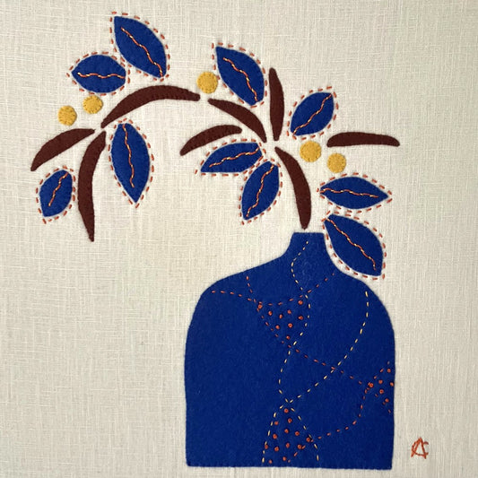 Textile Art - Blue Vase with Slowstitch