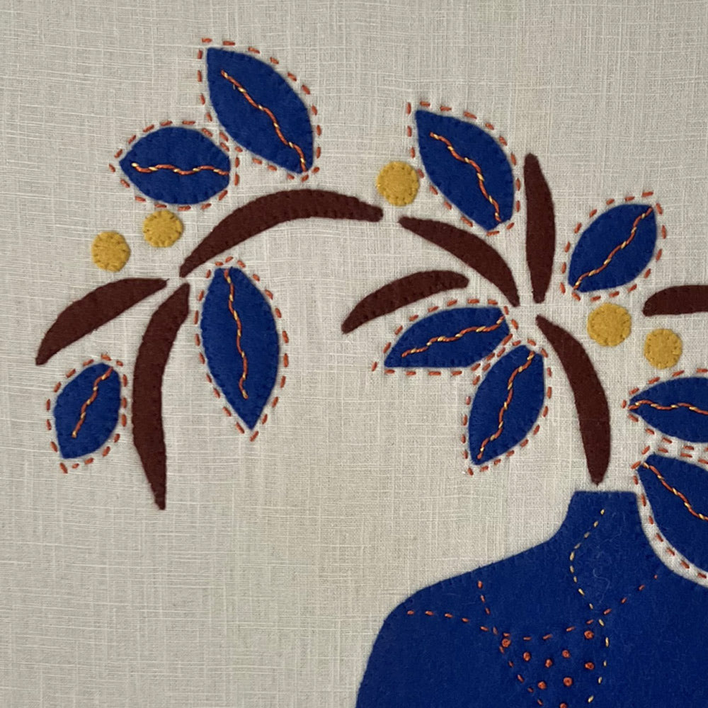 Textile Art Wall Hanging – Blue Vase - Large Slow Stitch Picture