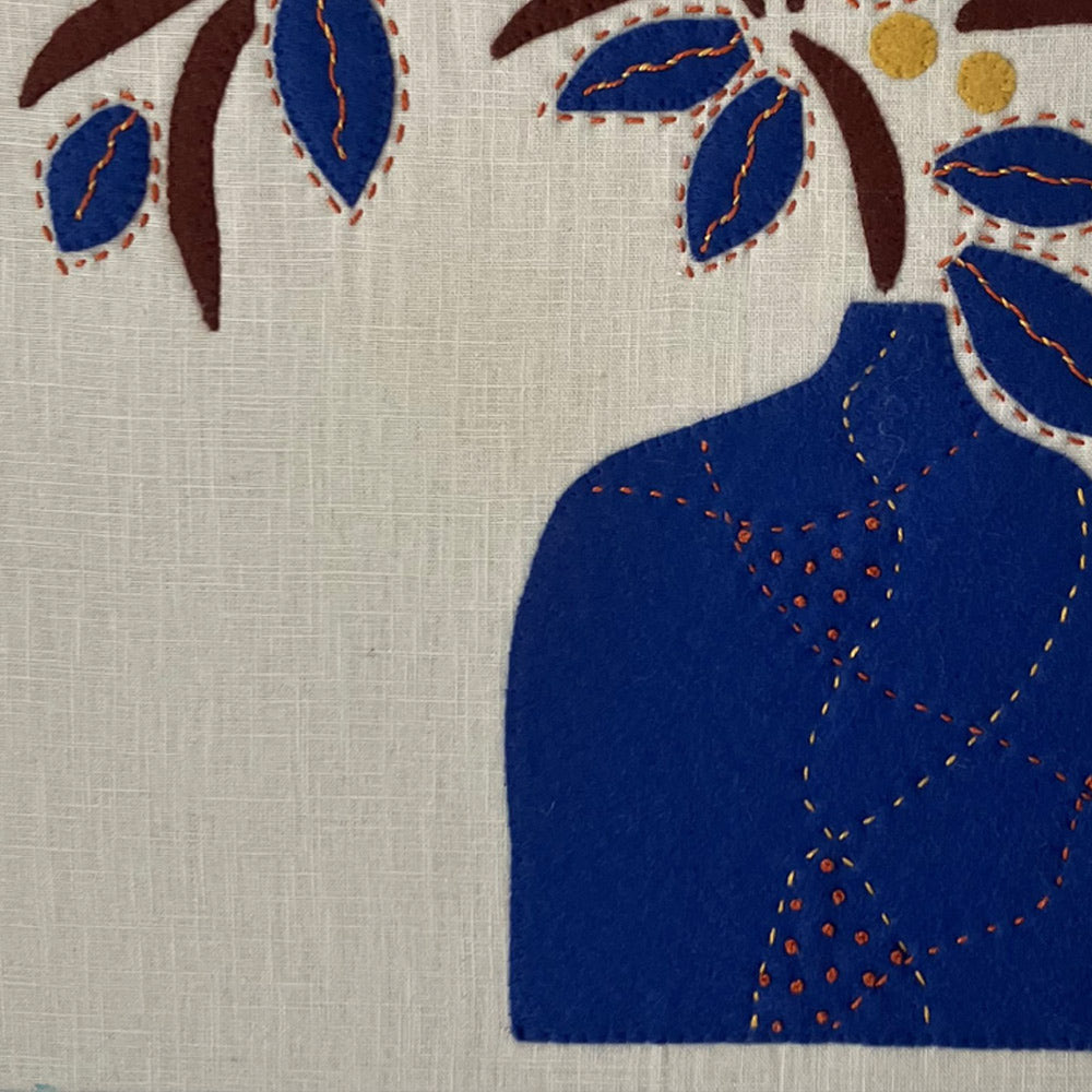 Textile Art Wall Hanging – Blue Vase - Large Slow Stitch Picture
