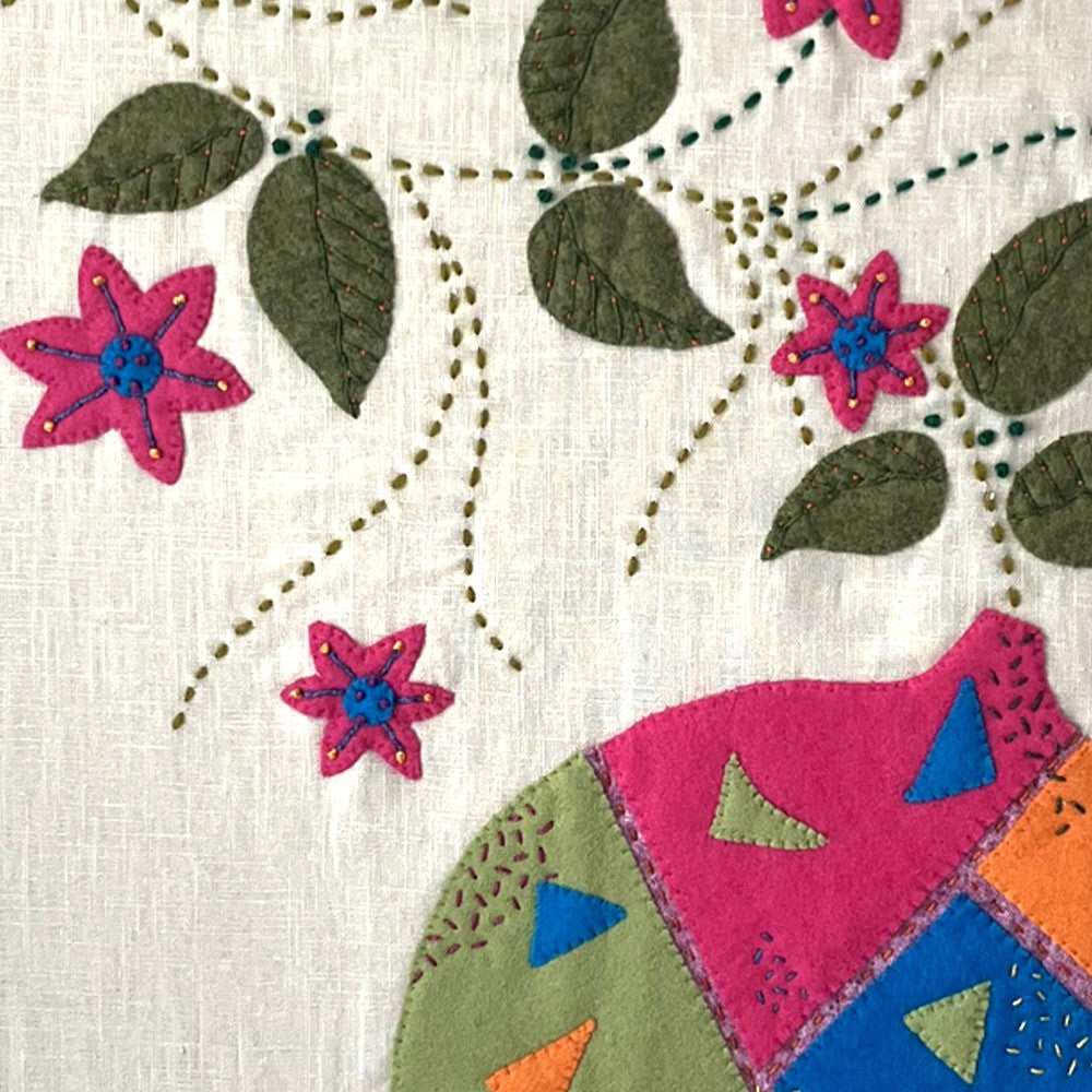 Textile Art Wall Hanging – The Patchwork Pot - Large Slow Stitch Picture