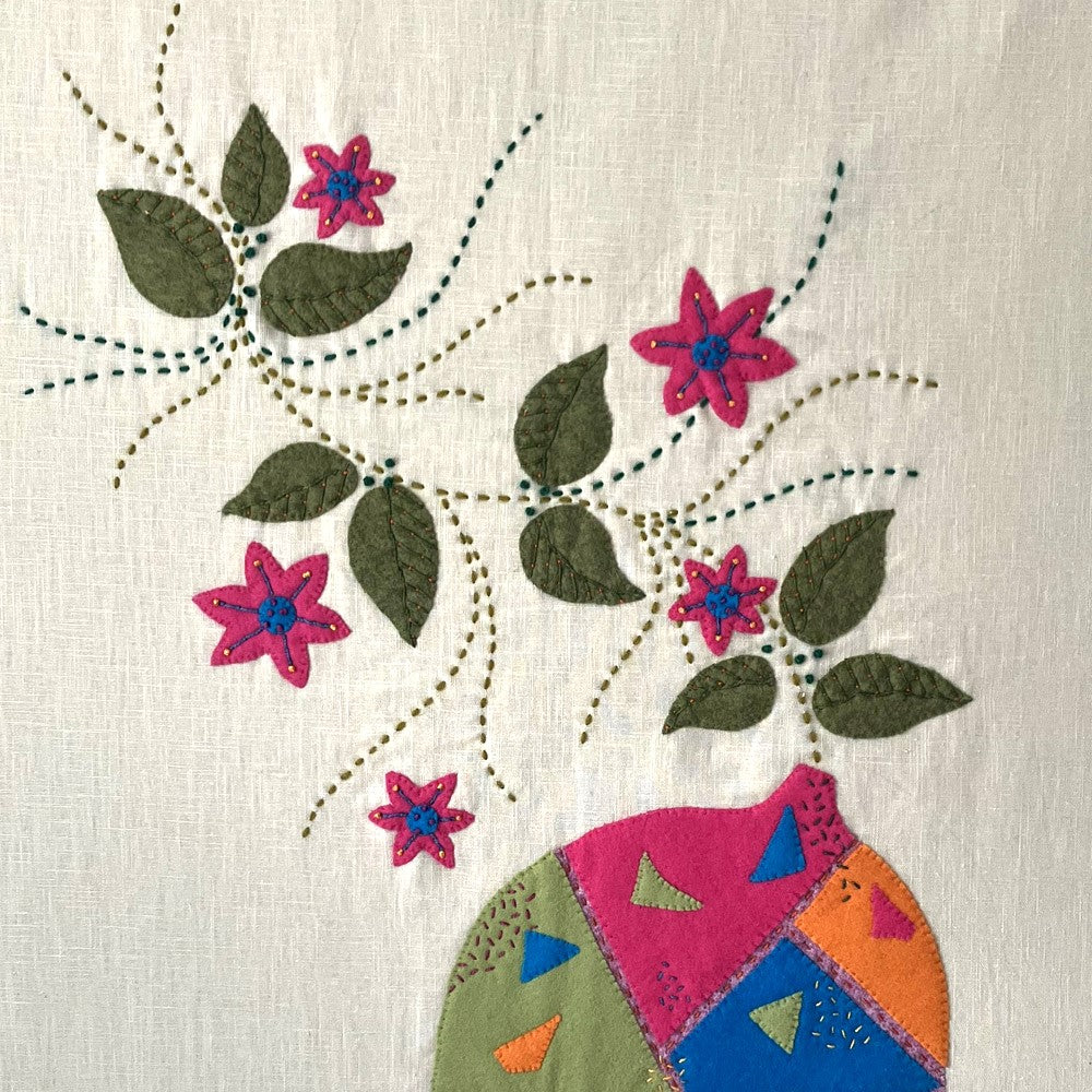 Textile Art Wall Hanging – The Patchwork Pot - Large Slow Stitch Picture