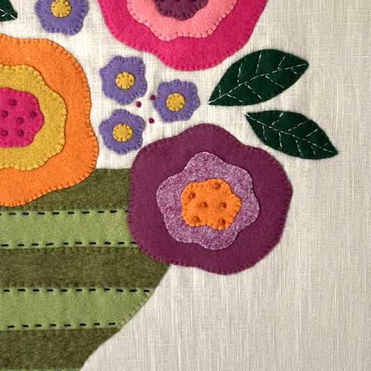 Textile Art Wall Hanging – Bowl of Flowers - Slow Stitch Picture