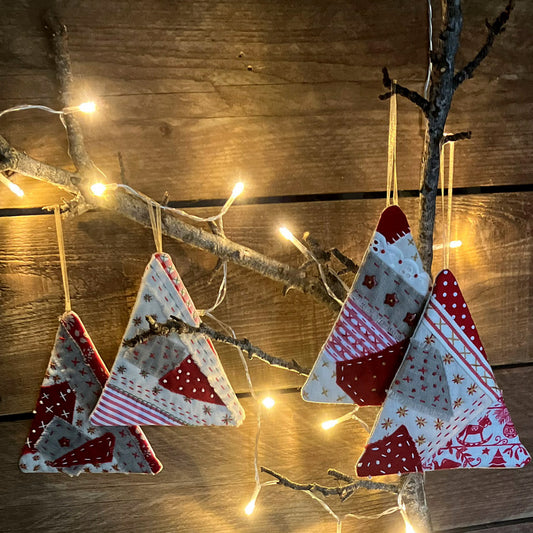 Patchwork Christmas Tree Decorations - Red