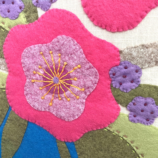 Textile Art Wall Hanging – Bold Blooms, Slow Stitch Picture