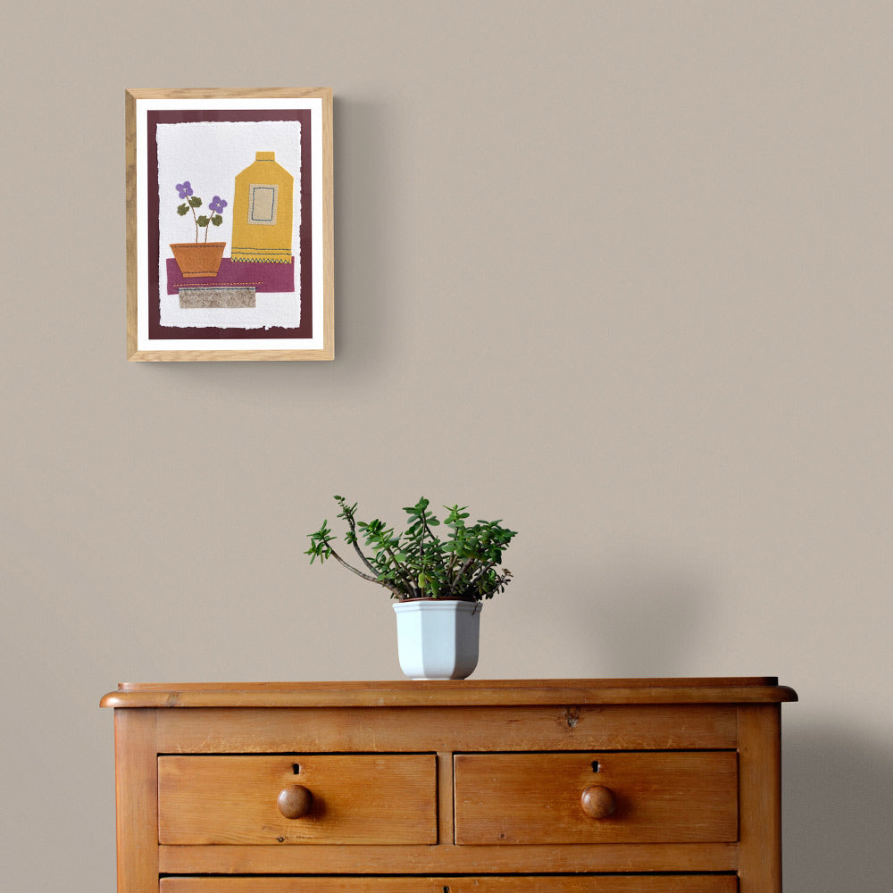 Textile picture - Jar and Violet Flowers in Pot