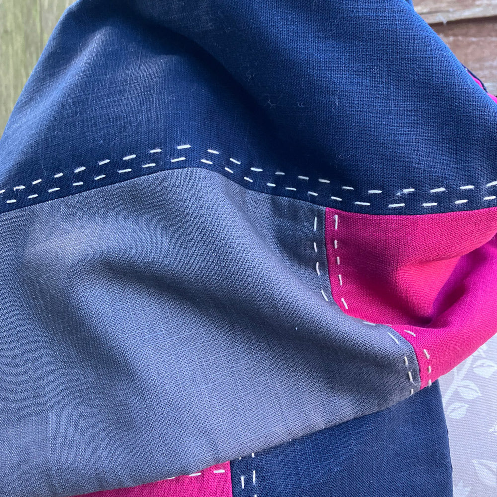 Scarf - Hand Slow Stitched Navy/Grey/Magenta