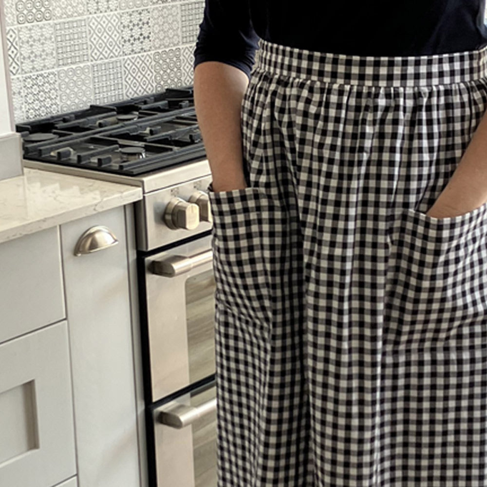Gathered Half Apron - Black and White Gingham
