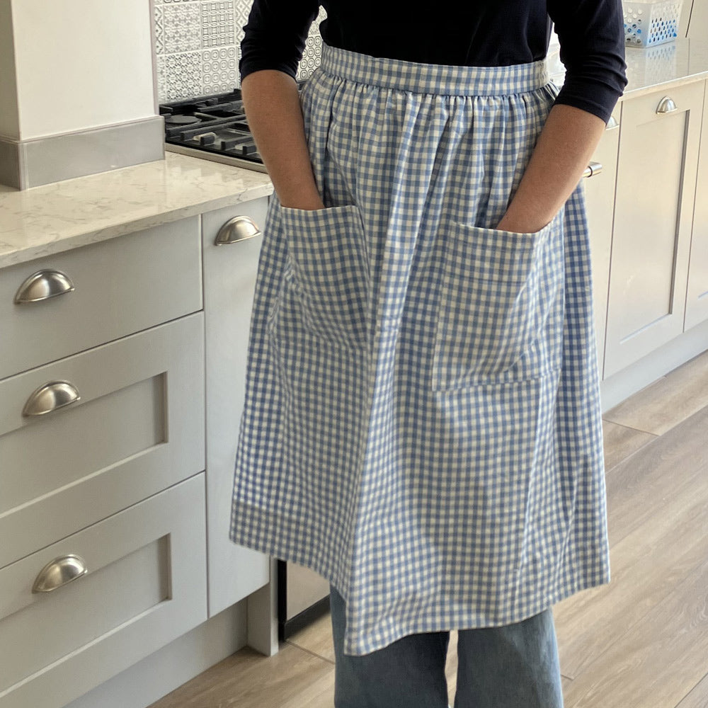 Gathered Half Apron - Blue and White Gingham