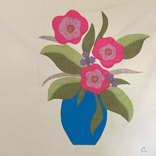 Textile Art Wall Hanging – Bold Blooms, Slow Stitch Picture