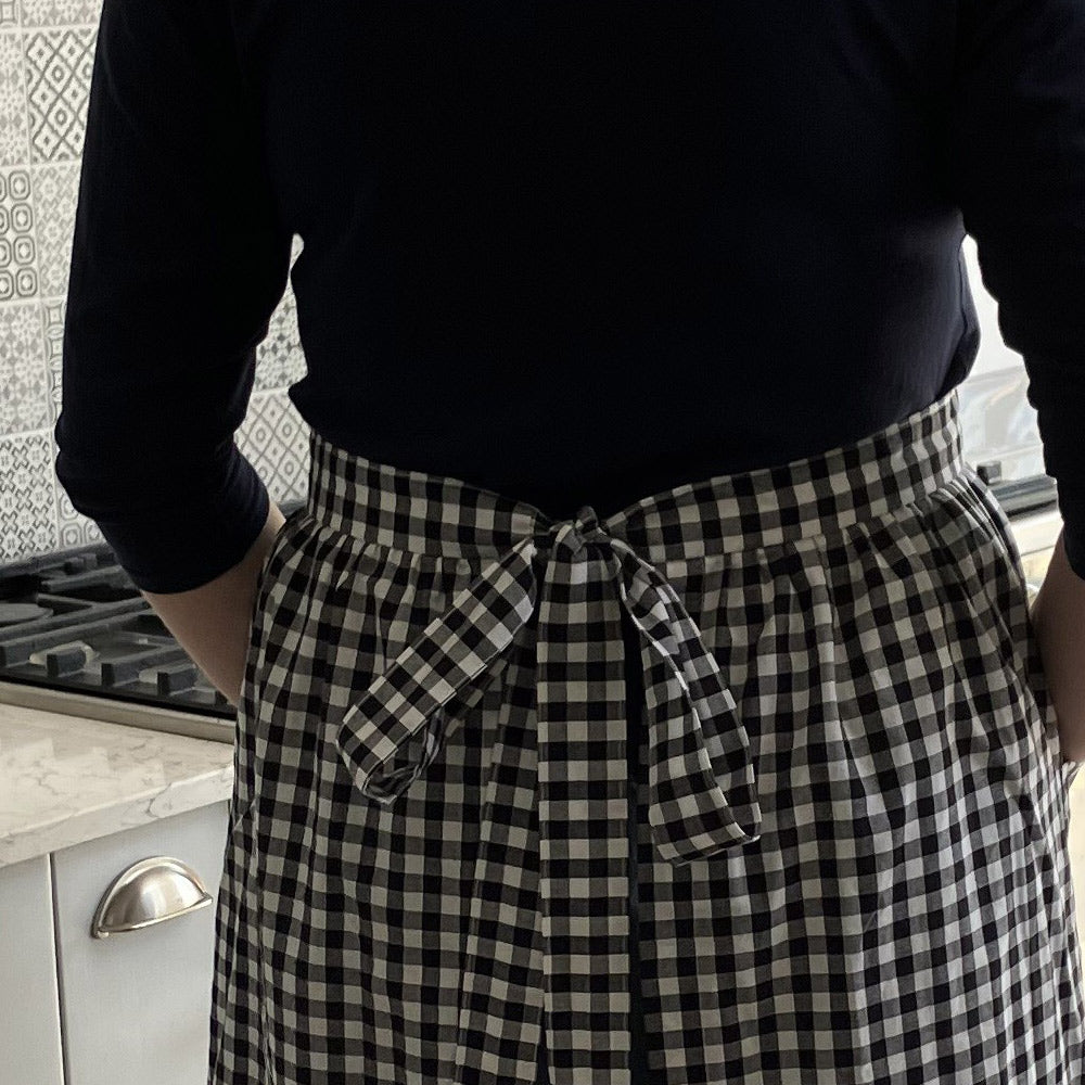 Gathered Half Apron - Black and White Gingham
