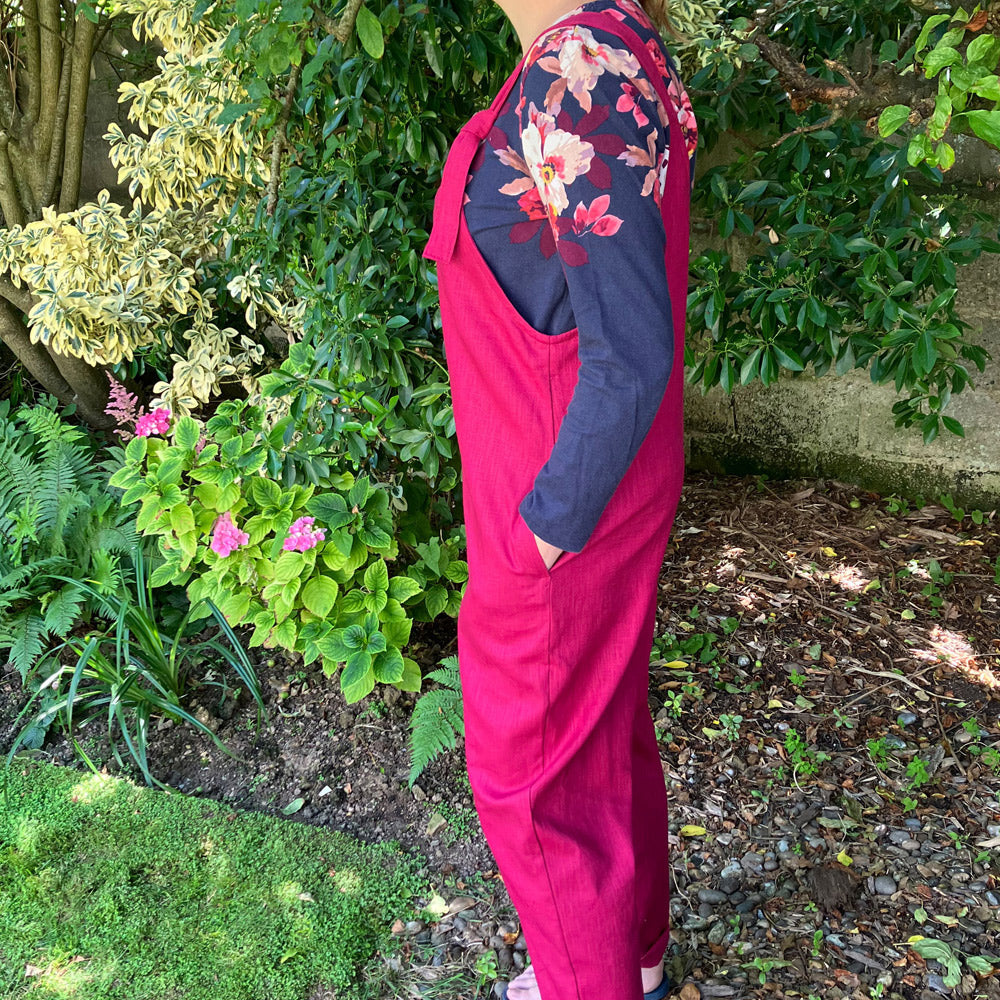 Magenta Handmade Dungarees in Natural Fabric