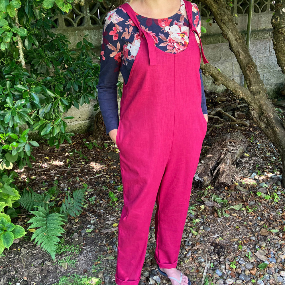 Magenta Handmade Dungarees in Natural Fabric