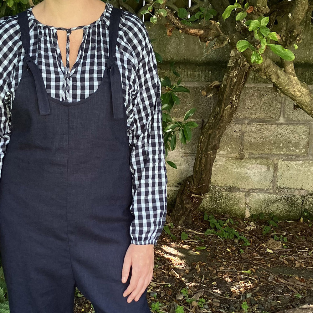 Navy Handmade Dungarees - Natural Fabric