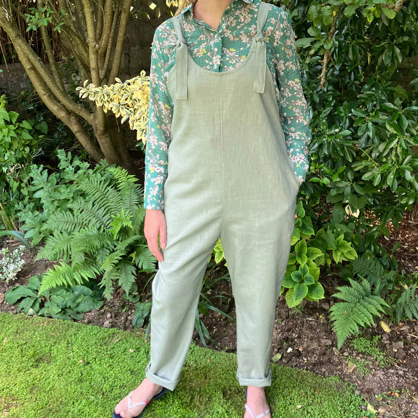 Pale sage - Handmade Dungarees in Natural Fabric