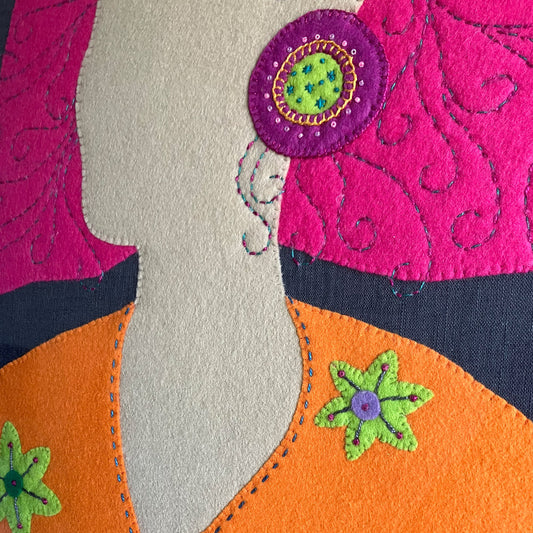 Textile Art Wall Hanging – Lily the Pink Slow Stitch Picture