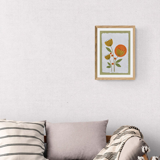 Textile picture - Gold Flower Heads and Green Leaves