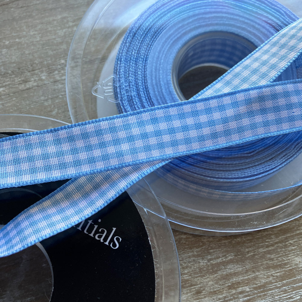 Blue and White Gingham Ribbon - 20 mtrs