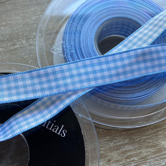 Blue and White Gingham Ribbon - 20 mtrs