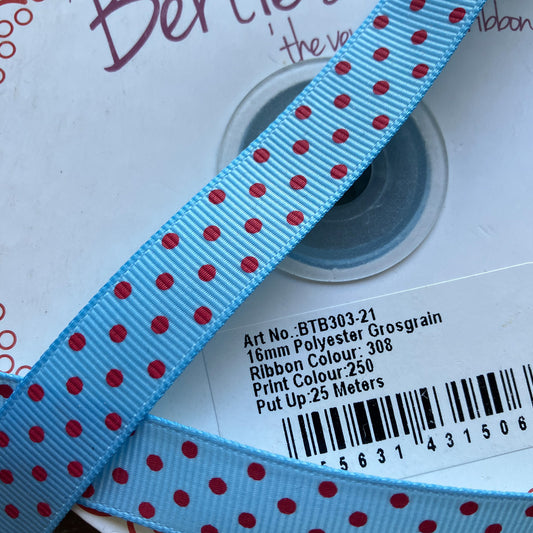 Ribbon - Blue with Red Dots
