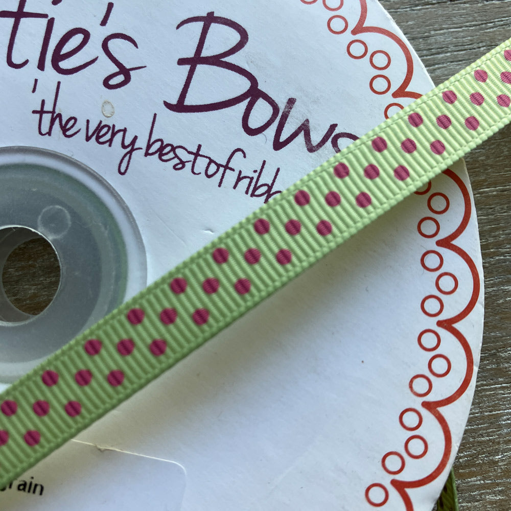 Ribbon - Green with Pink Dots