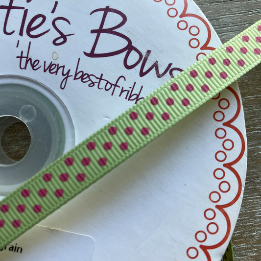 Ribbon - Green with Pink Dots