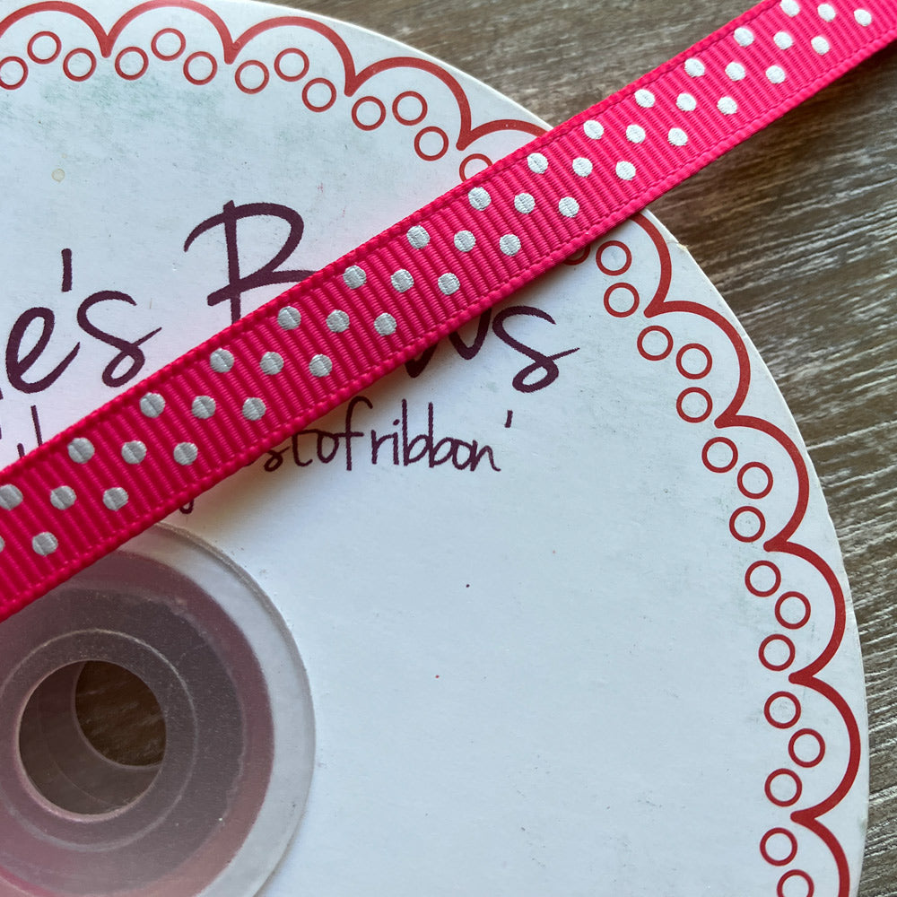 Ribbon - Pink with White Dots 25mtr roll