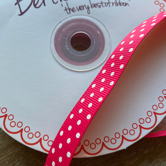 Ribbon - Pink with White Spots - 25m Roll