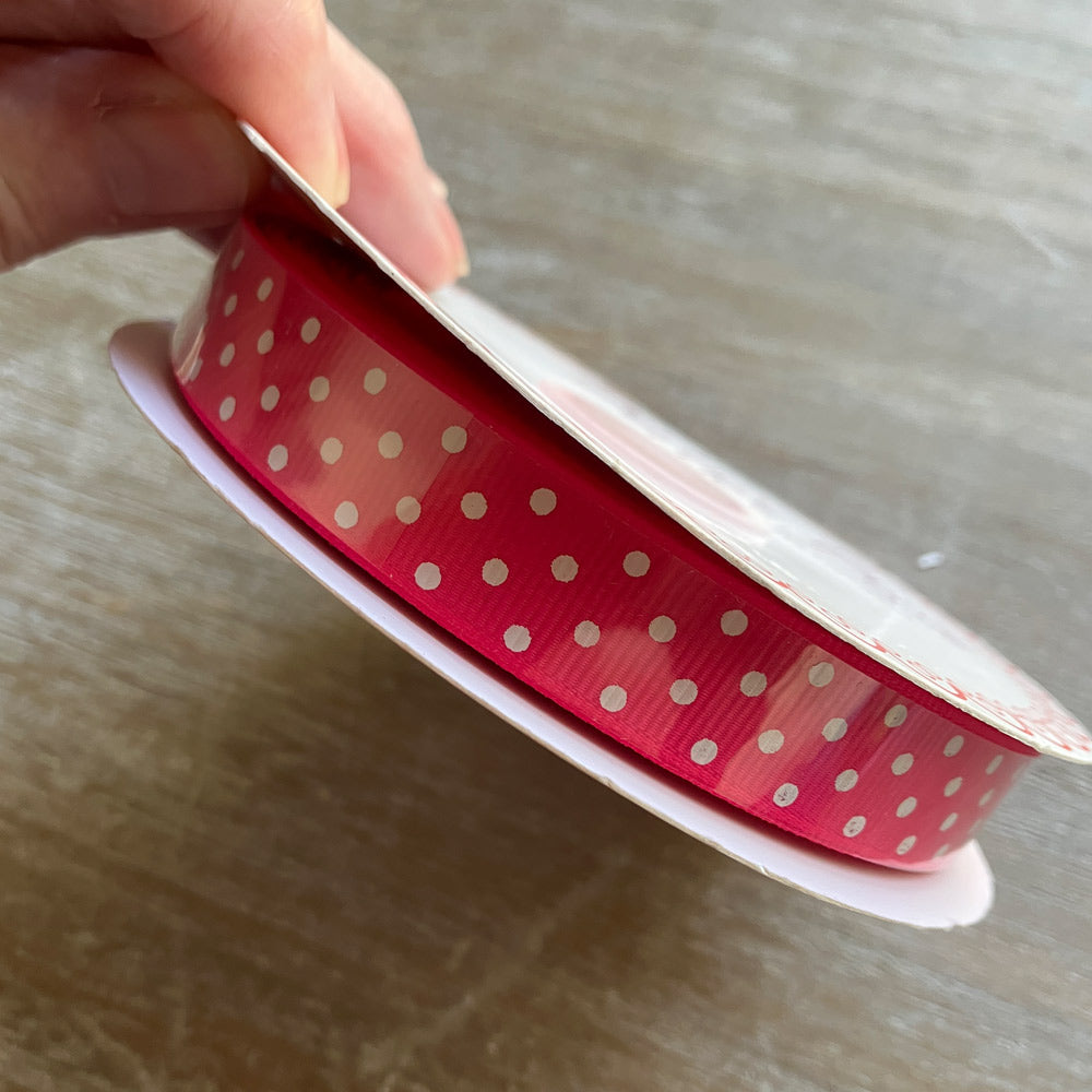 Ribbon - Pink with White Spots - 25m Roll
