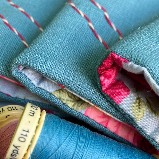 Teal Blue Needle and Pins Sewing Case