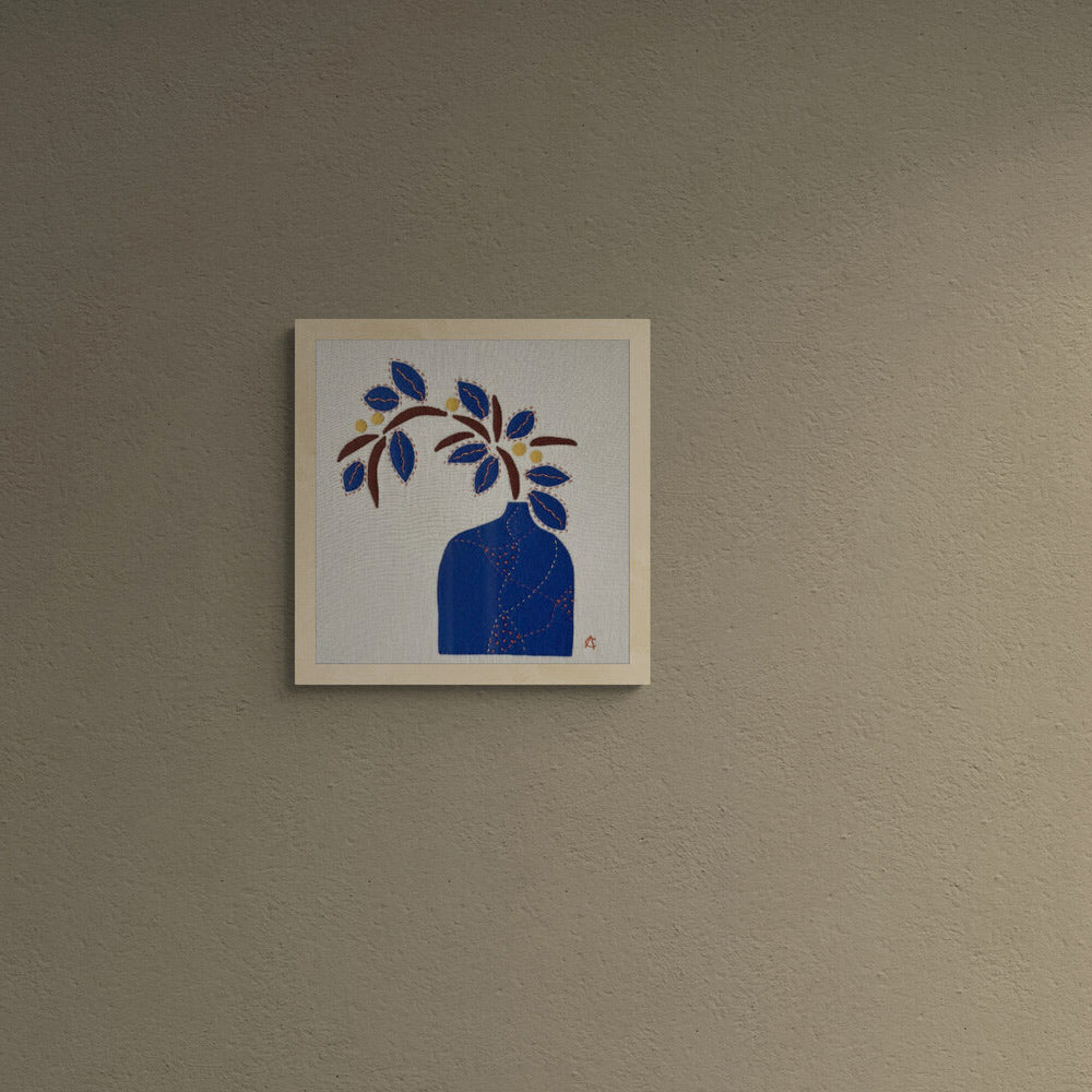 Textile Art Wall Hanging – Blue Vase - Large Slow Stitch Picture