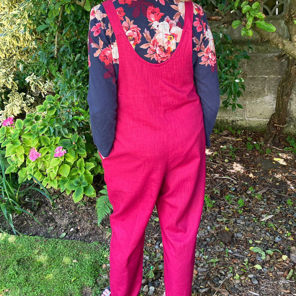 Magenta Handmade Dungarees in Natural Fabric