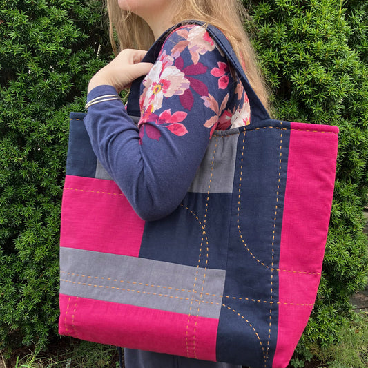 Extra large artisan shopping bag. Arty design, made from natural fabric