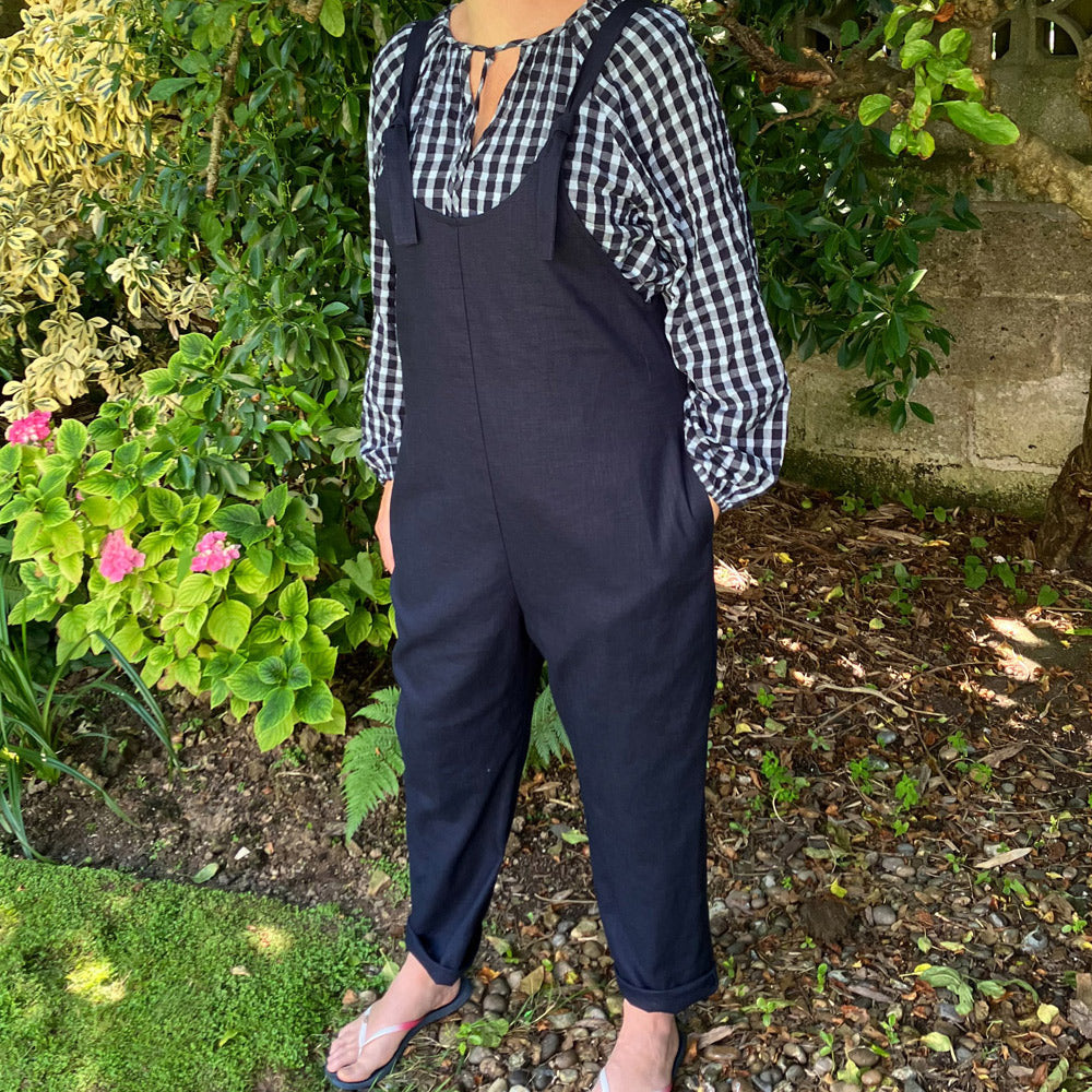 Navy Handmade Dungarees - Natural Fabric