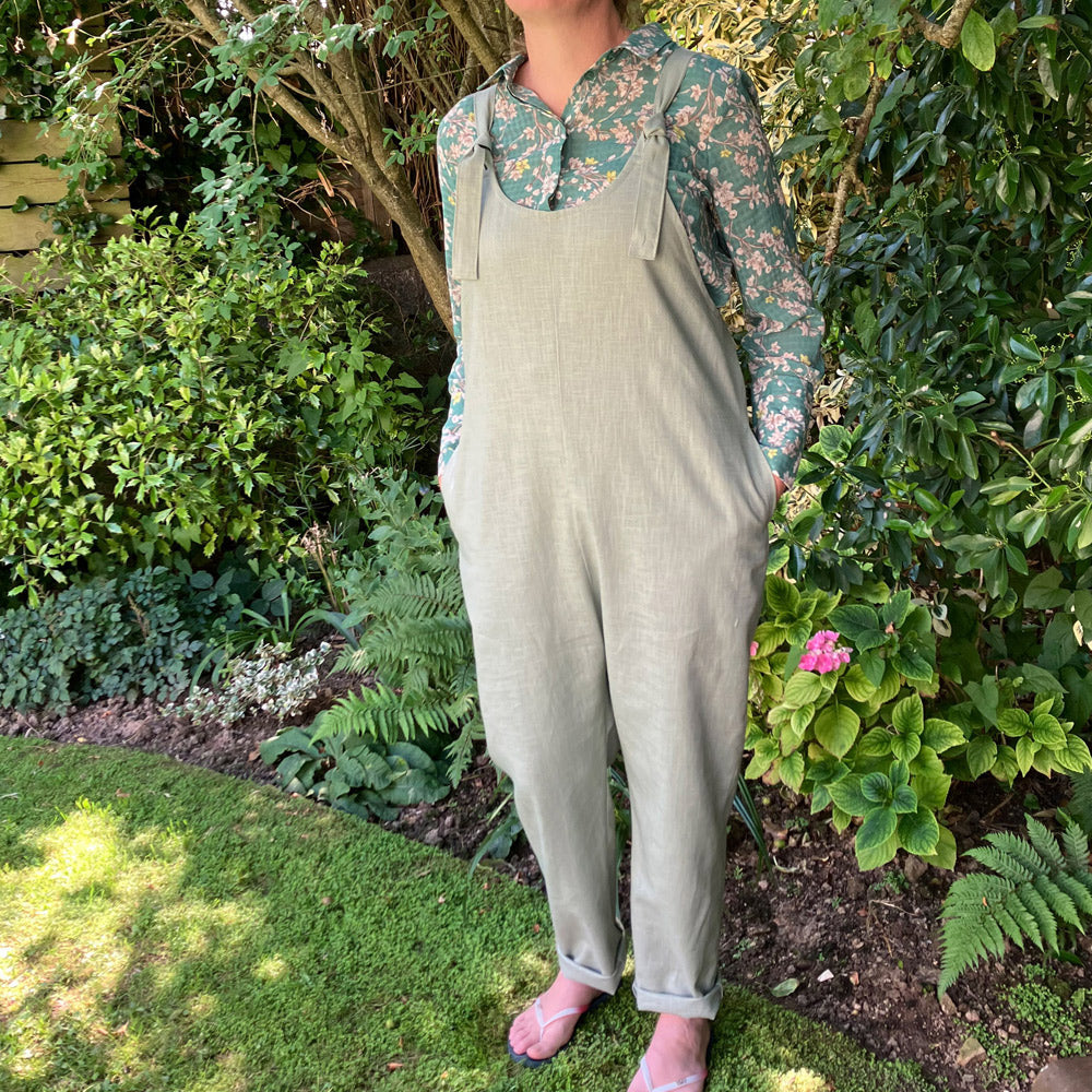 Pale Sage Handmade Dungarees - Natural Fabric