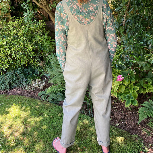 Pale sage - Handmade Dungarees in Natural Fabric