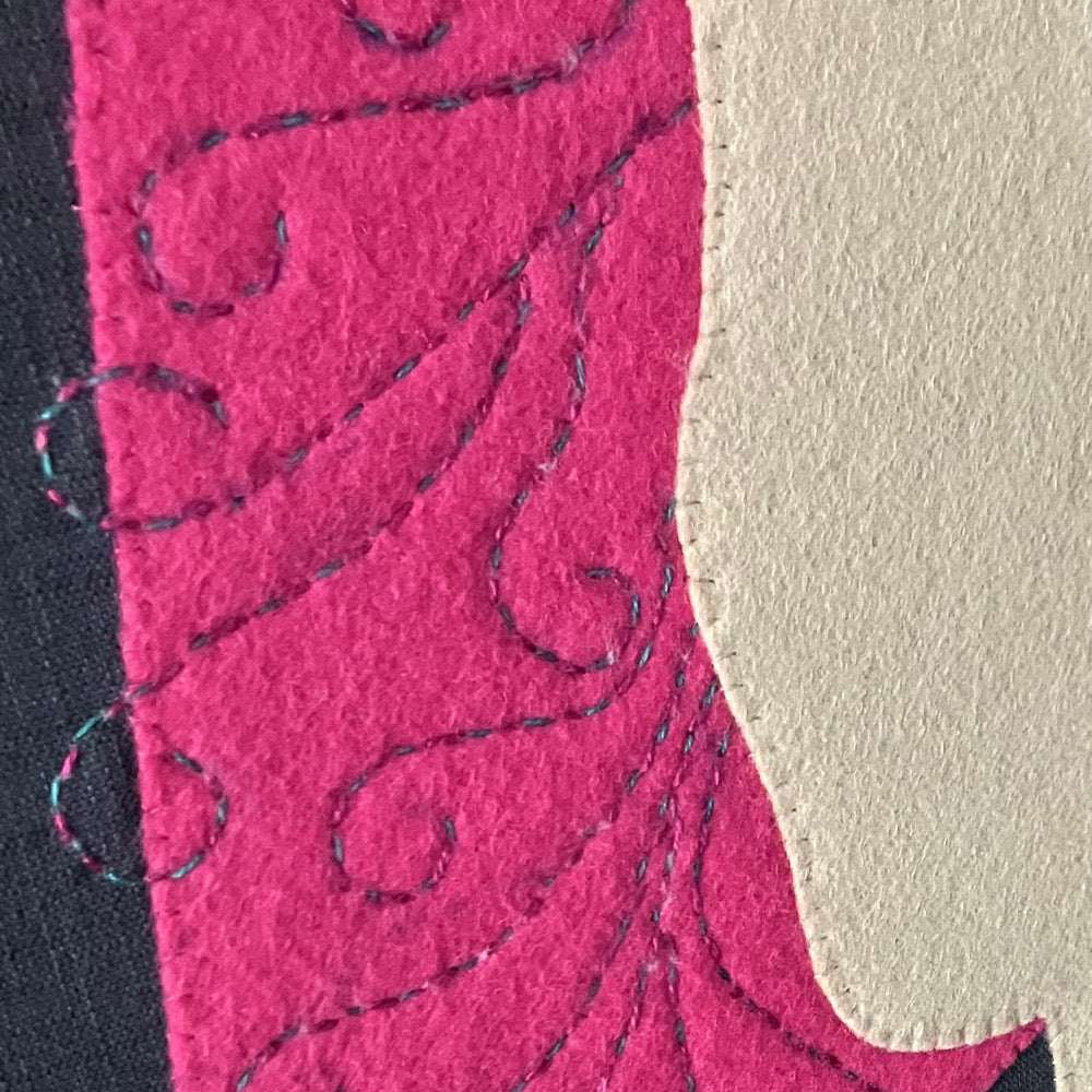 Textile Art Wall Hanging – Lily the Pink - Large Slow Stitch Picture