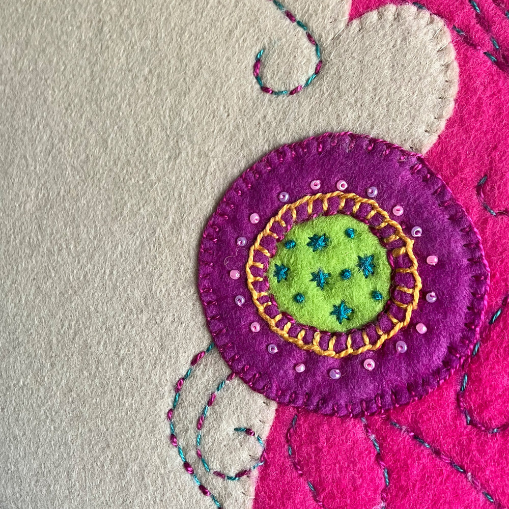 Textile Art Wall Hanging – Lily the Pink - Large Slow Stitch Picture