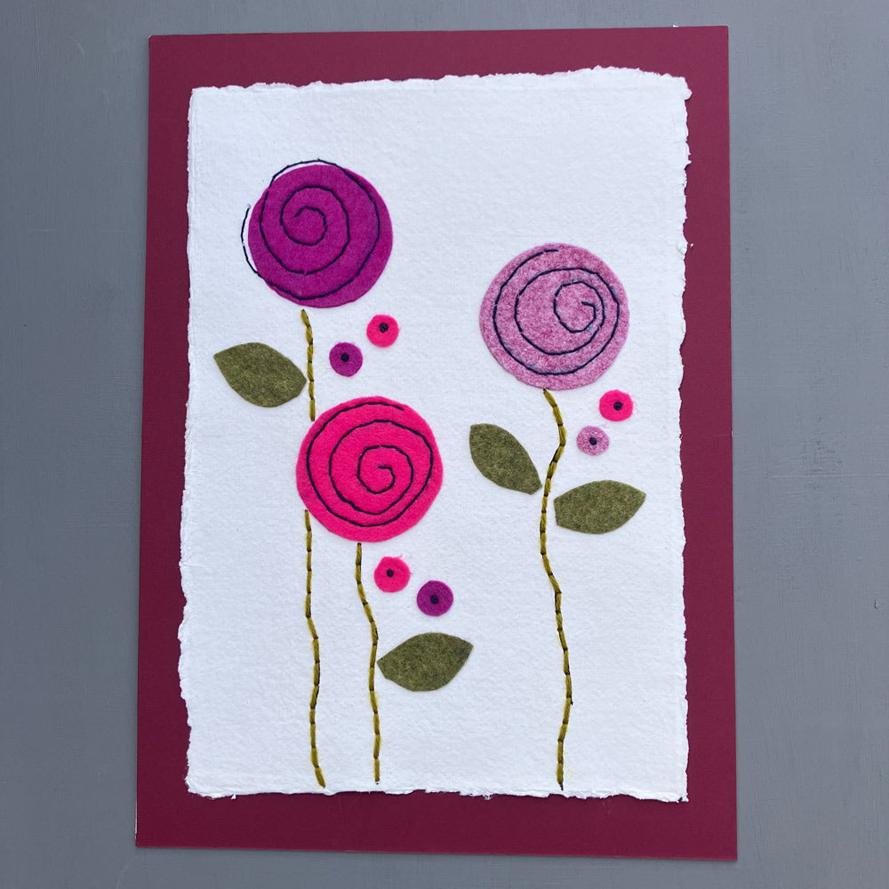 Textile picture - Contemporary Pink Flowers Heads