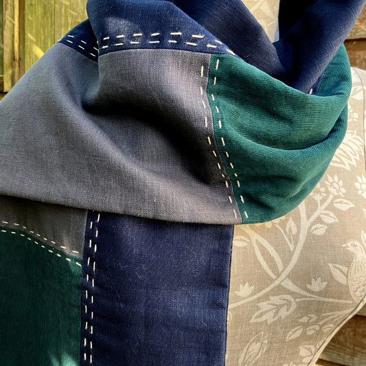 Scarf - Hand Slow Stitched Navy/Grey/Green