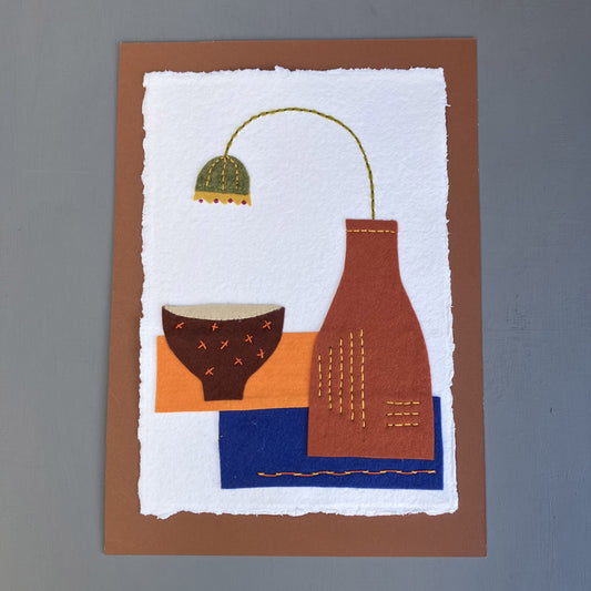 Textile Picture - Bottle with Stem Flower