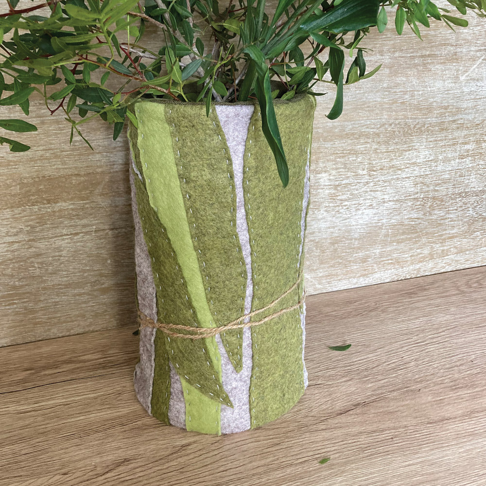 Vase Cover, handmade in Natural Felt with glass vase