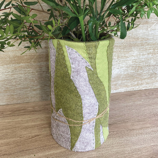 Vase Cover, handmade in Natural Felt with glass vase