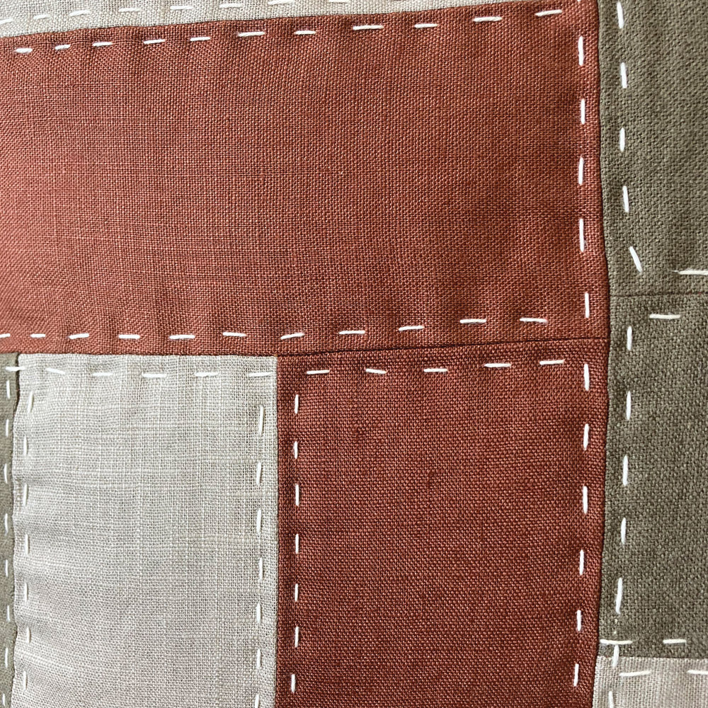 Linen Cushion - Hand Slow Stitch - Natural Colours