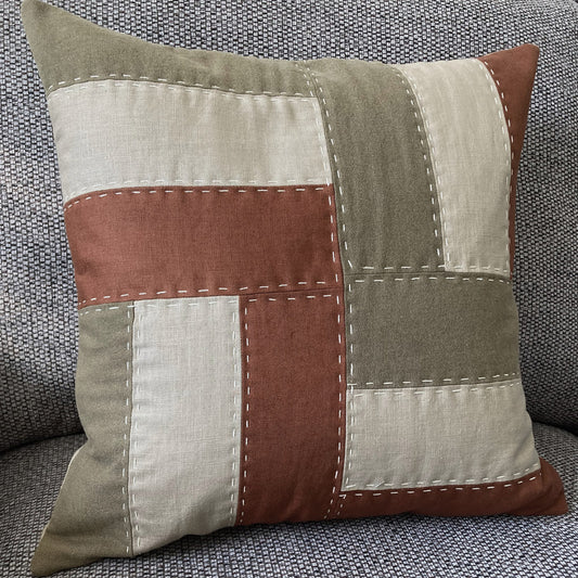 Linen Cushion - Hand Slow Stitch - Natural Colours