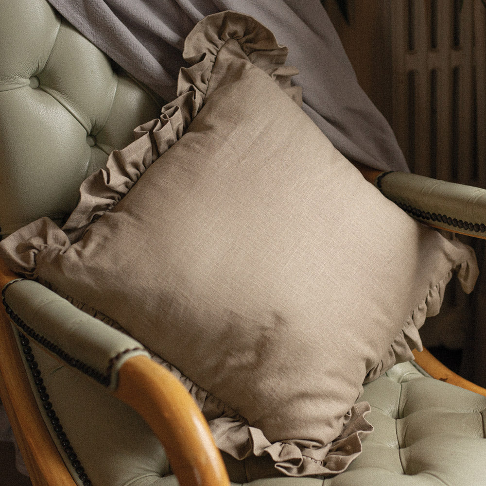 Natural Linen Frilled Cushion