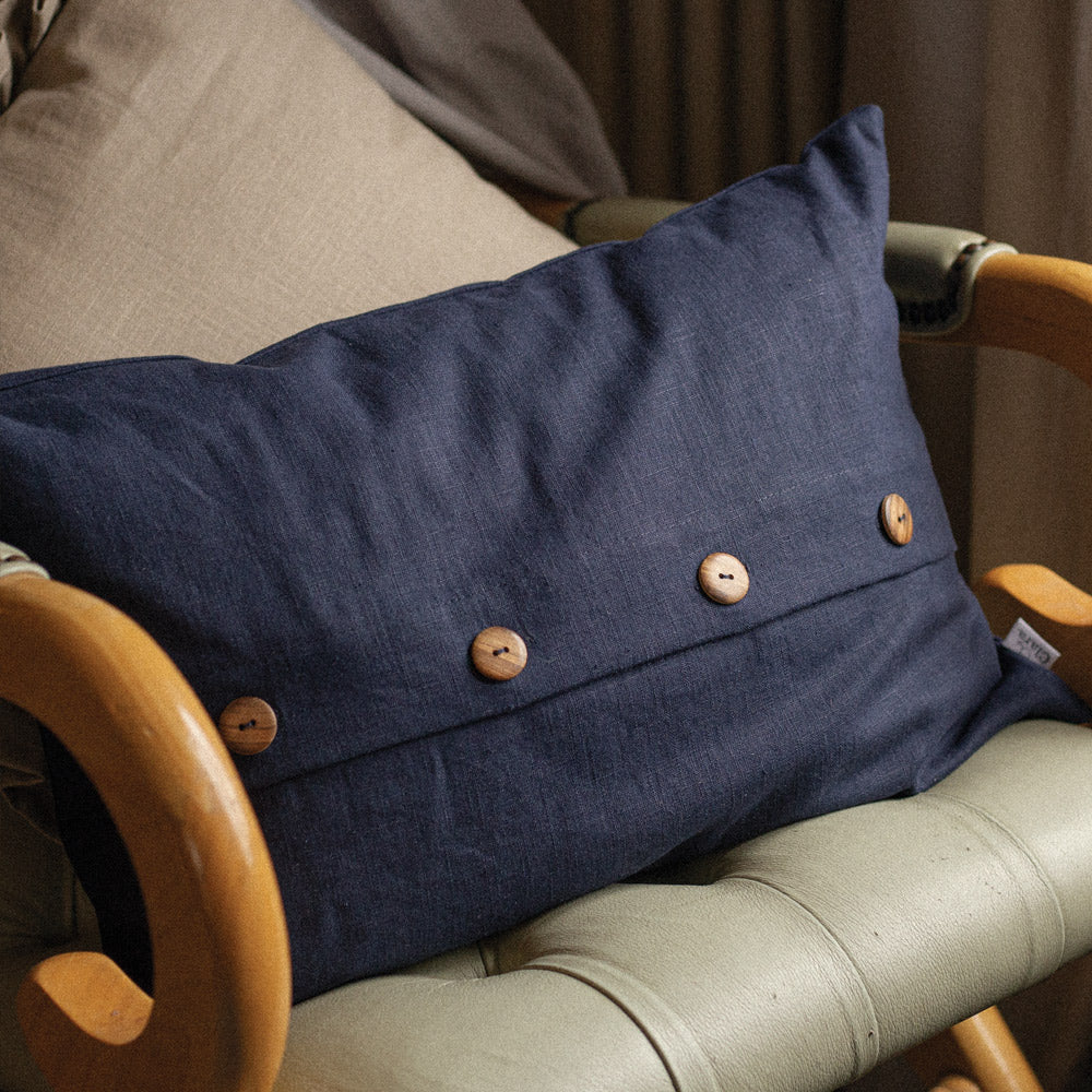 Dark Blue Oblong Linen Cushion